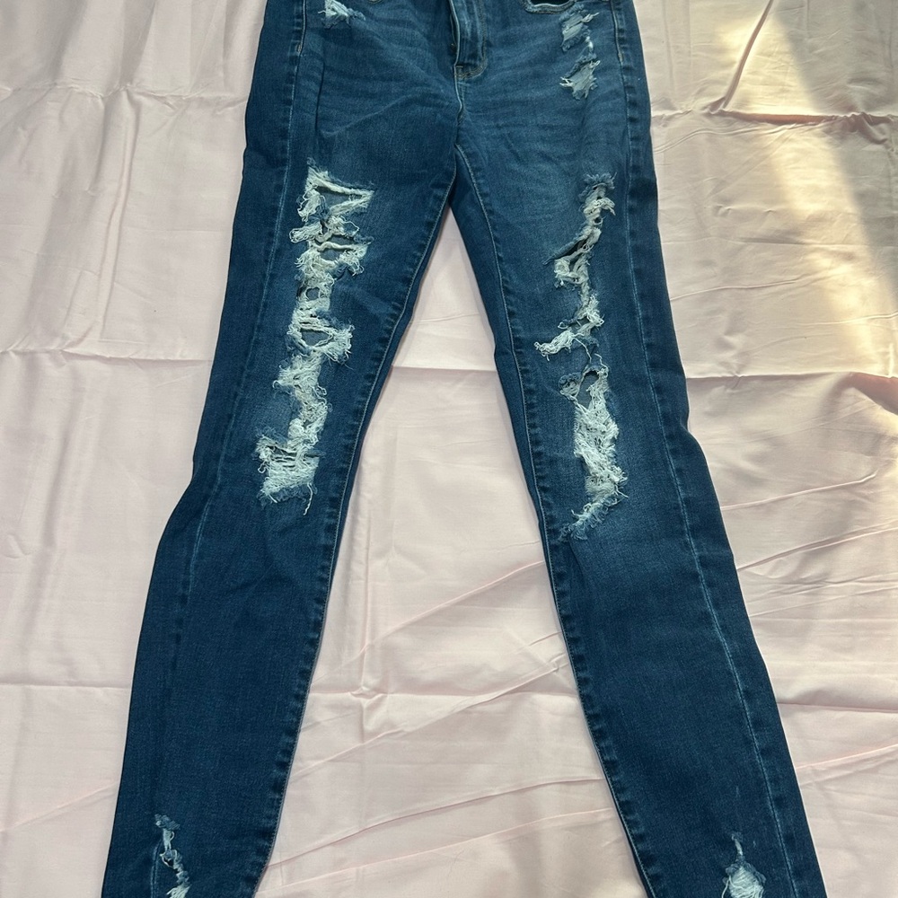 American Eagle Outfitters Blue Skinny Distressed Jeans